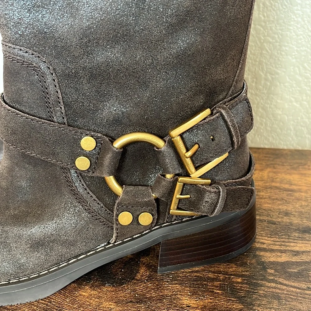 🆕 Michael Kors Crosby Suede Moto Boot, brown - Picture 4 of 8